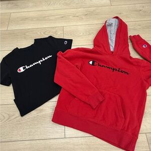 Champion Kids Hoodie & Tee Bundle – Red Hoodie & Black Tee Size Large